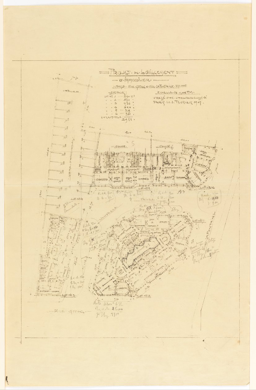 Plan، Project de Lotillement، rue Gros and rue de la Fontaine، Paris بواسطة هيكتور غيمارد