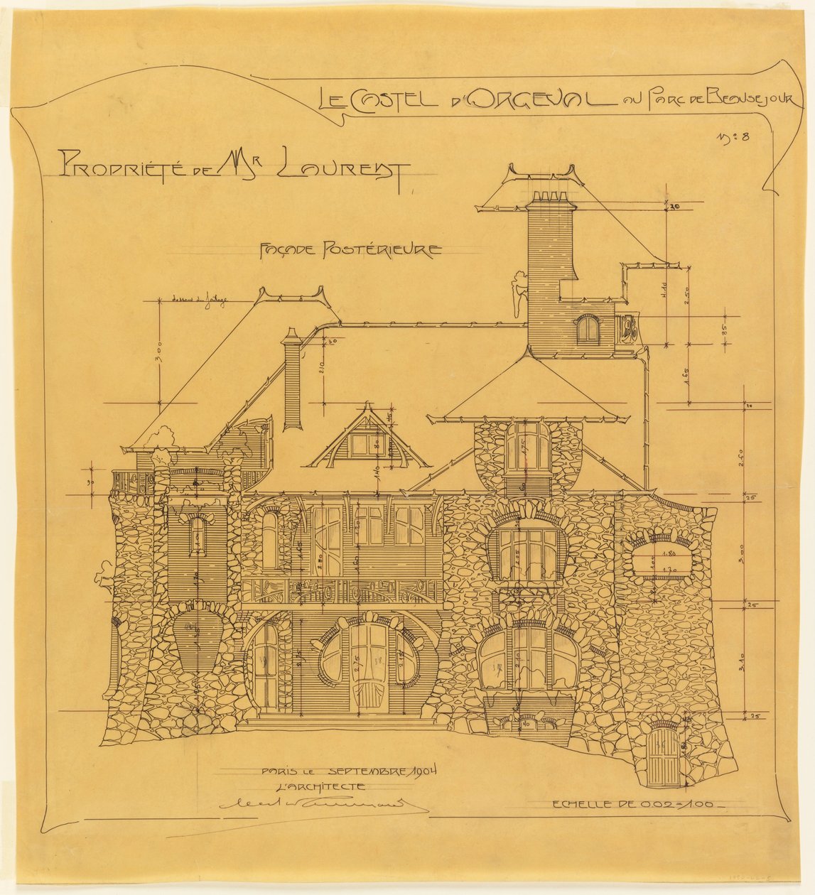 الواجهة الخلفية ، Castel d&39;Orgeval ، Parc Beauséjour ، بالقرب من Paris- Elevation بواسطة هيكتور غيمارد