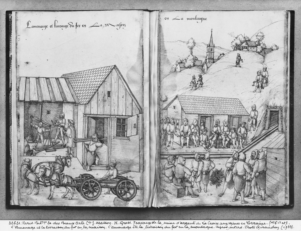 منجم الفضة في شركة La Croix-aux-Mines ، لورين ، fol.6vand fol.7r ، توريد وتسليم الحديد ، c.1530 (قلم وحبر مع مرحاض على ورق) بواسطة هاينريش غروس أو غروف