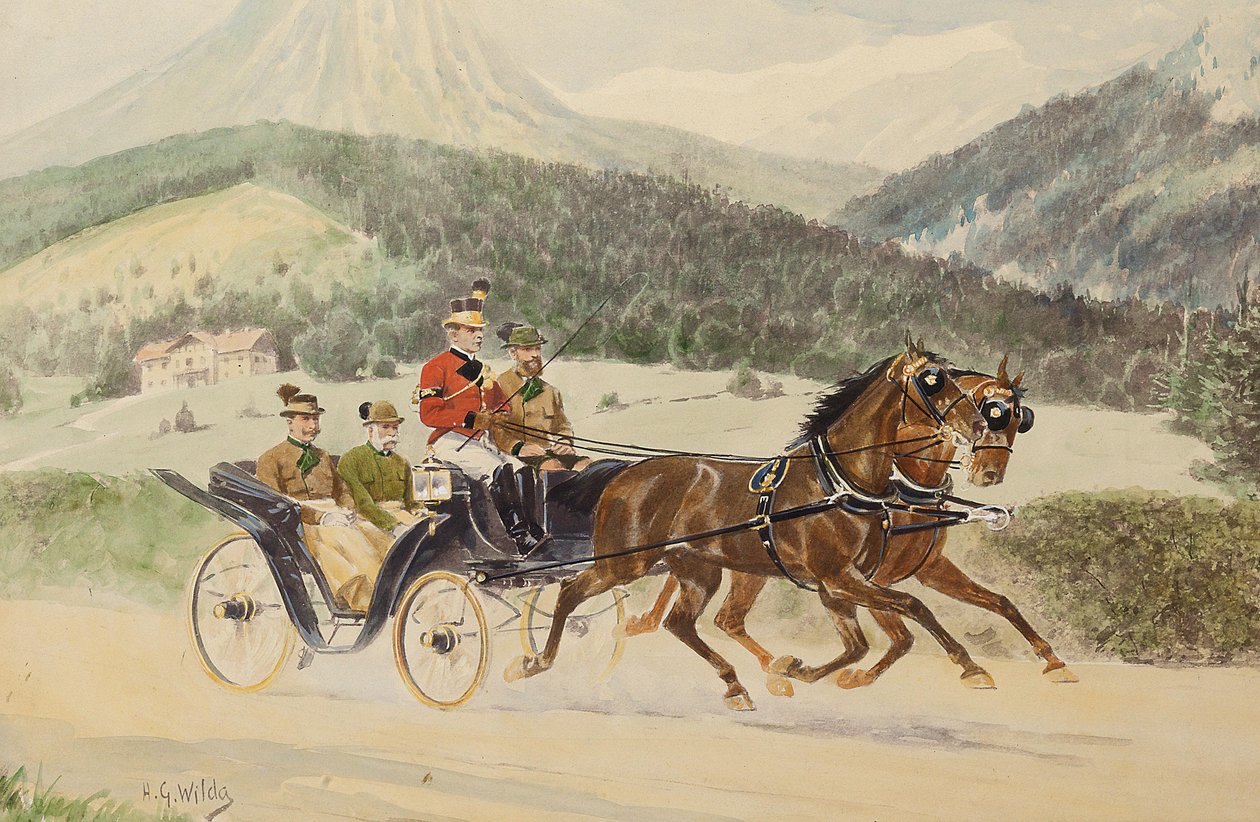 الإمبراطور فرانز جوزيف الأول من النمسا والأرشيد فرانز فرديناند في عربة ، من 1900 إلى 1910. بواسطة هاينريش جوتفريد وايلدا