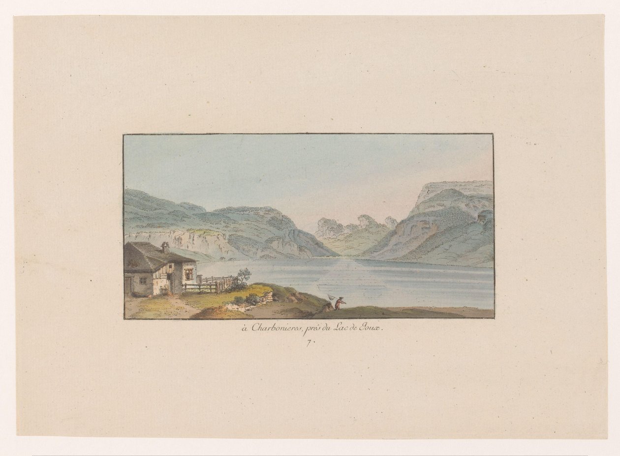 Gezicht op Les Charbonnières bij het Lac de Joux في Charbonieres ، بالقرب من Lac de Joux (العنوان على الكائن) Gezichten op Zwitserland (عنوان المسلسل) مجموعة من الآراء المستمدة من الطبيعة في سويسرا (عنوان السلسلة) بواسطة هاينريش ريتر