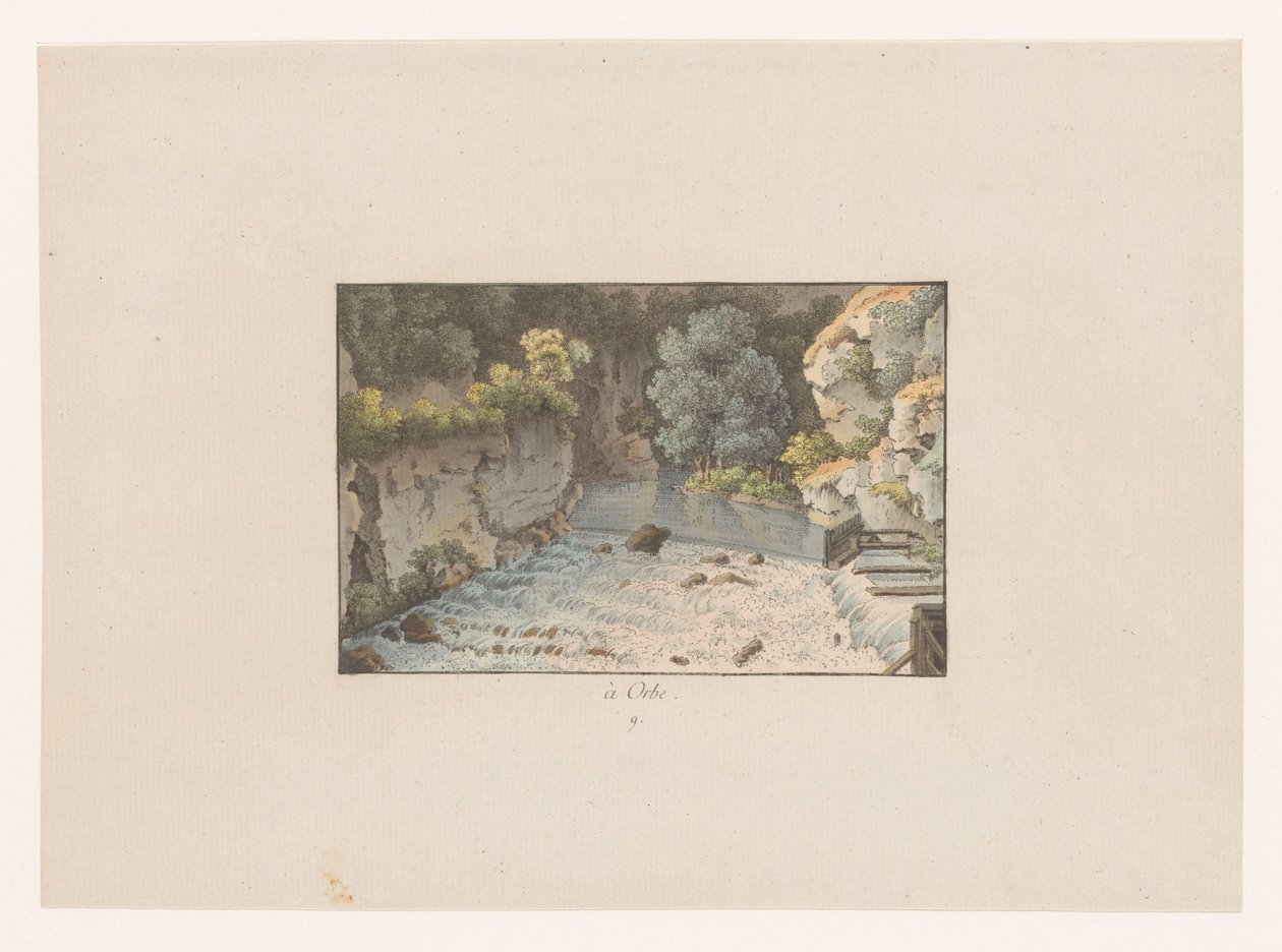 منظر لشلال في Orbe à Orbe (العنوان على الكائن) مشاهد من سويسرا (عنوان المسلسل) Collection de quelques vues dessinées en Suisse d
