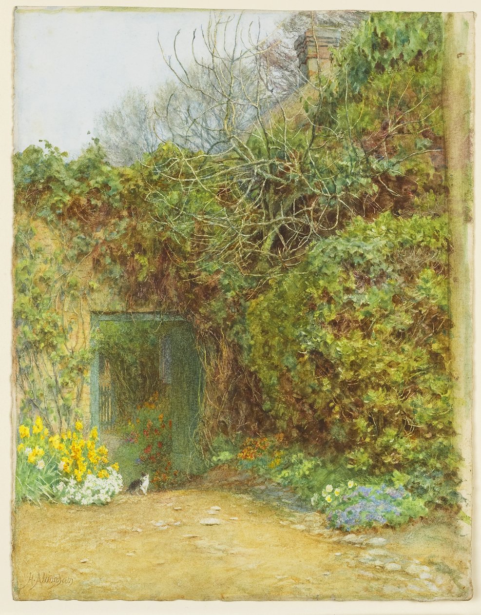 The Dairy Door، Farringford، Lord Tennysons Home، c.1890 (مرحاض ، صمغ عربي وكشط على ورق منسوج) بواسطة هيلين ألينجهام