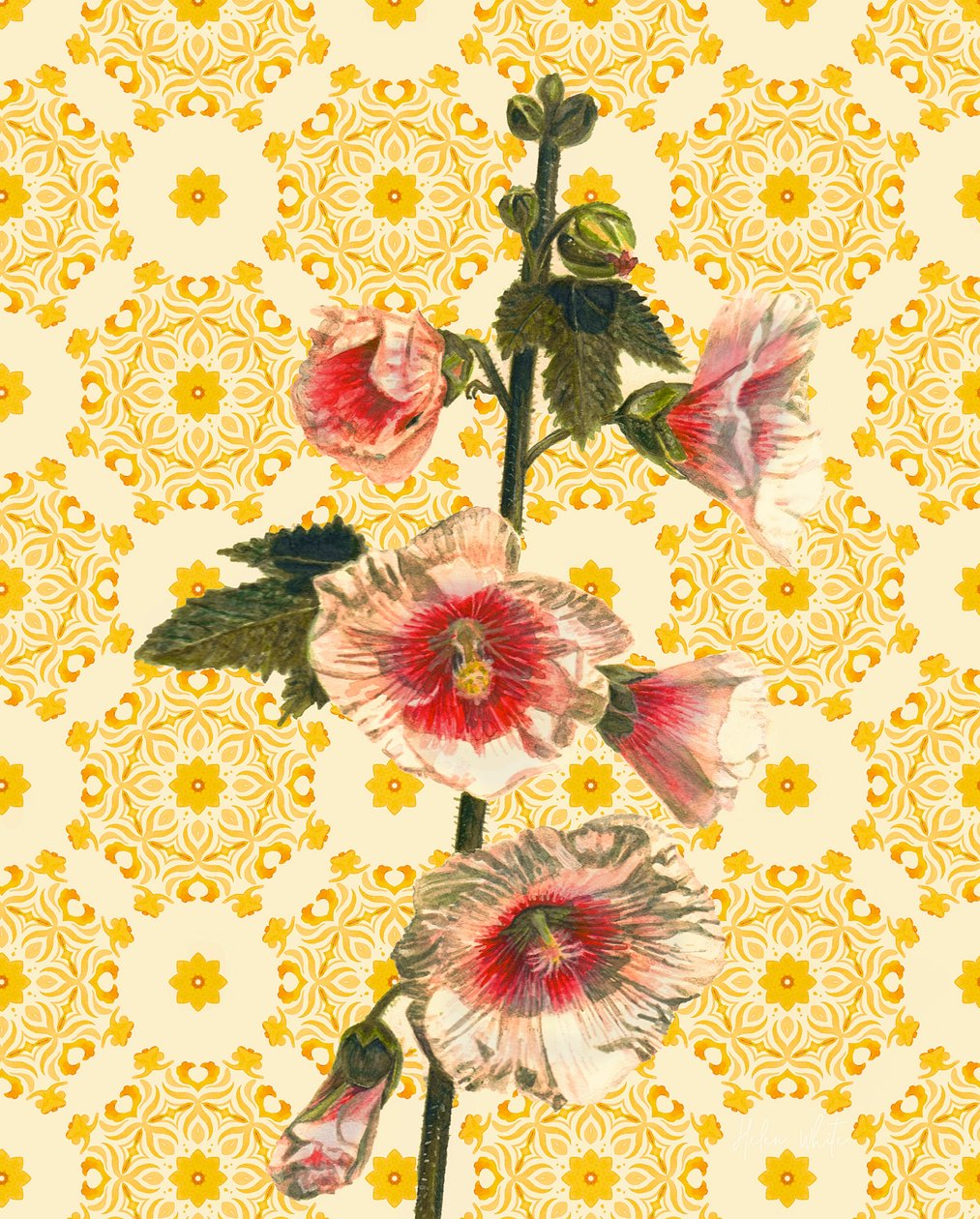 Hollyhocks on Sunshine ، 2021 (ألوان مائية) بواسطة هيلين وايت