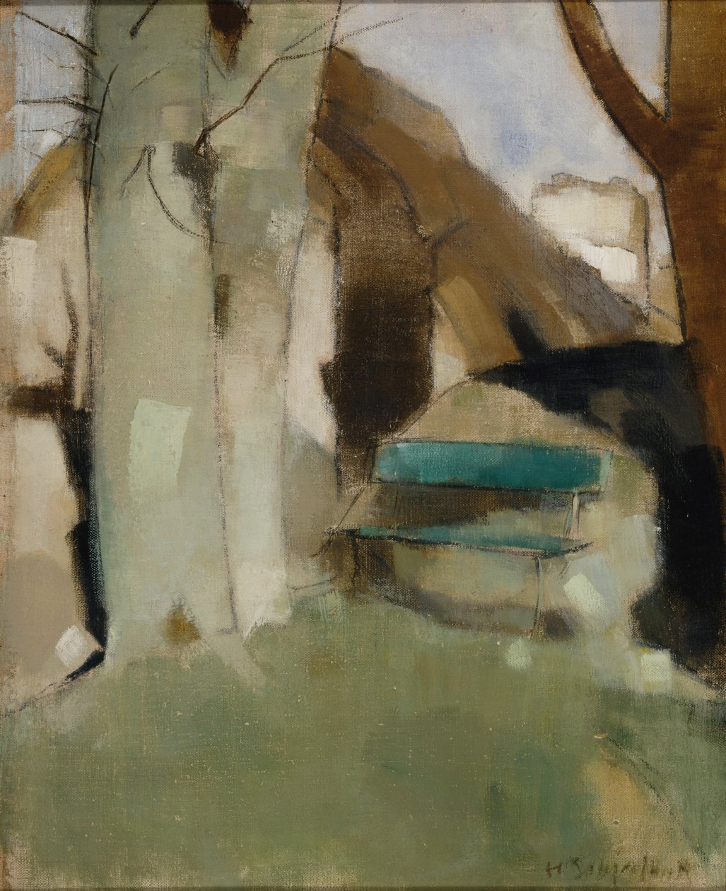 Shadow on the Wall II Green Bench ، 1928. بواسطة هيلين شجيرفبيك