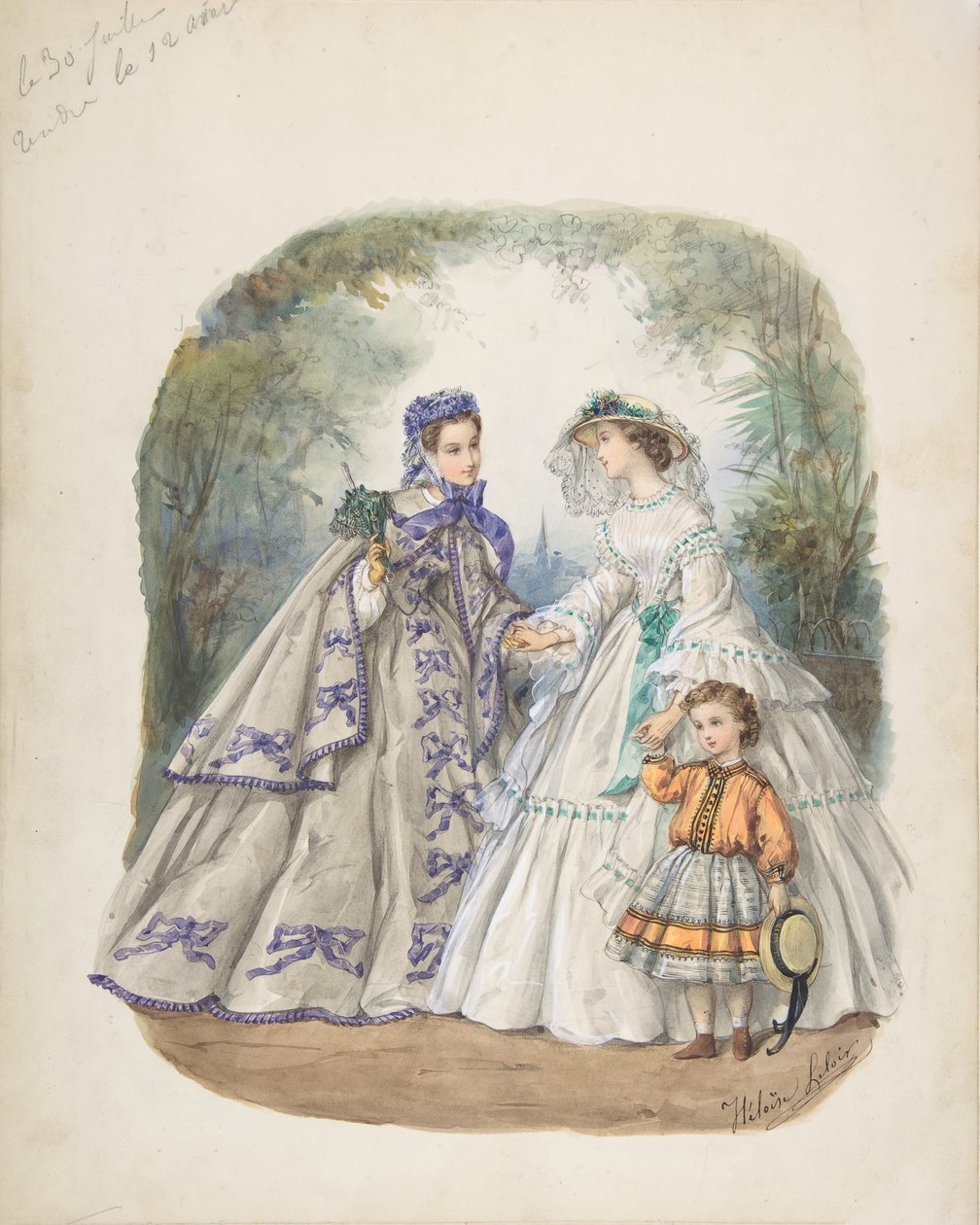 رسم توضيحي لمجلة أزياء فرنسية ، كاليفورنيا. 1862. بواسطة Heloise Leloir