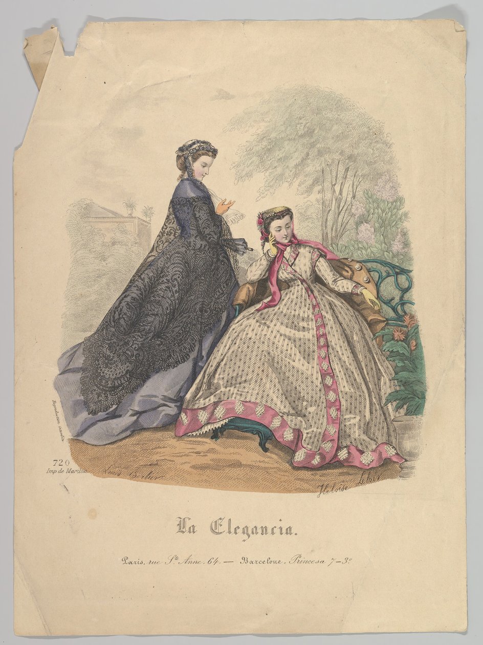 امرأتان في الهواء الطلق ، رقم 720 ، من La Elegancia Barcelona ، القرن التاسع عشر. بواسطة Heloise Leloir
