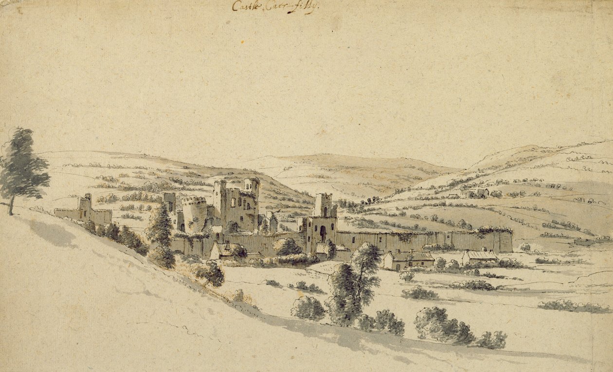 قلعة Caerphilly (قلم وحبر وغسل على ورق) بواسطة هندريك دانكيرتس