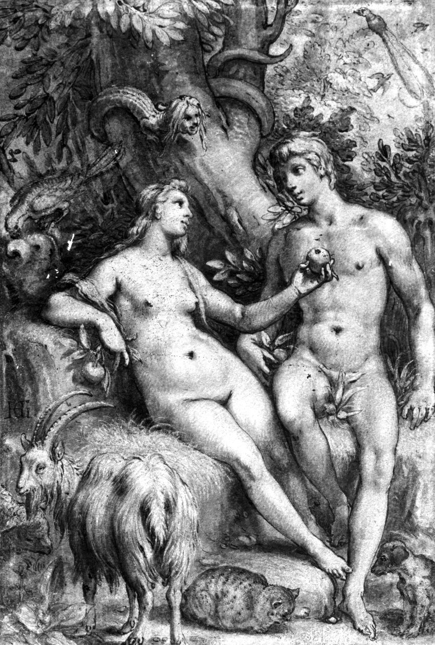 The Temptation، c.1597 (قلم جاف ، حبر وغسل على ورق) بواسطة هندريك جولتزيوس