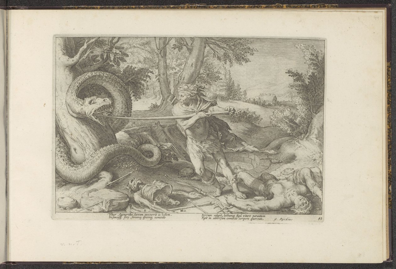 Cadmus يذبح التنين Ovid's Metamorphoses (عنوان السلسلة) P. Ovid's Re-Creations Naso (عنوان السلسلة) بواسطة هندريك جولتزيوس (ورشة عمل)