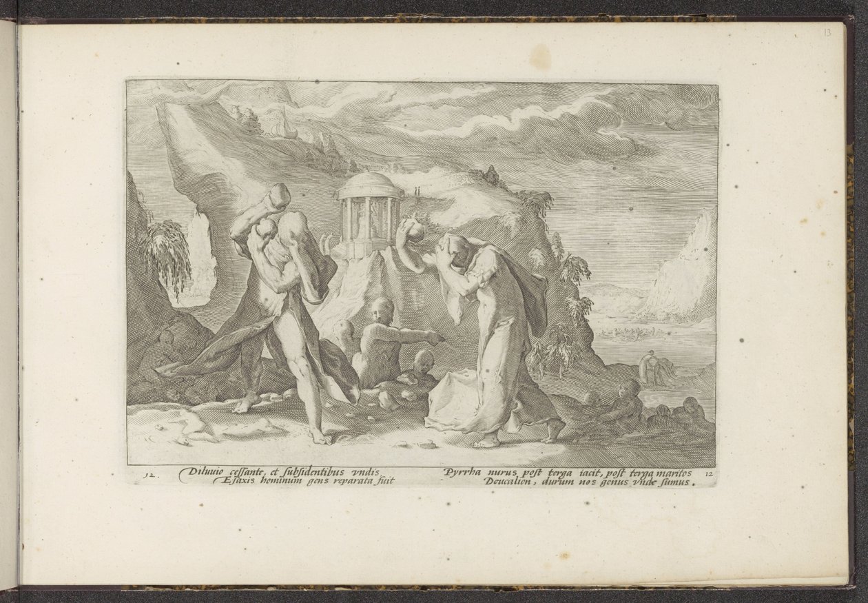 يخلق Deucalion و Pyrrha جنسًا جديدًا من البشر تحولات أوفيد (عنوان المسلسل) Recreations of P. Ovidius Naso (عنوان السلسلة) بواسطة هندريك جولتزيوس (ورشة عمل)