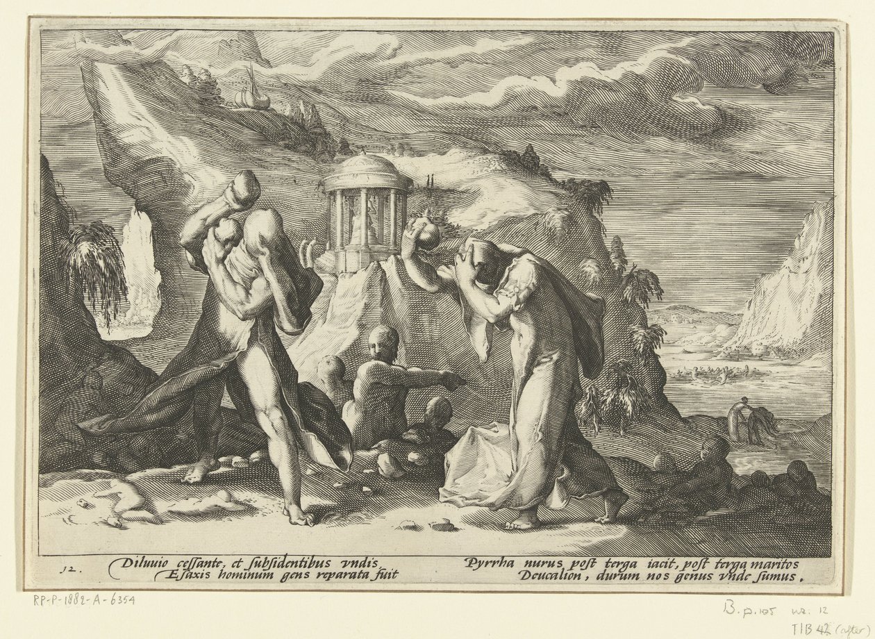 يخلق Deucalion و Pyrrha جنسًا جديدًا من البشر تحولات أوفيد (عنوان المسلسل) بواسطة هندريك جولتزيوس (ورشة عمل)