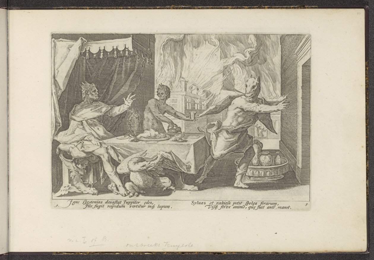 يتحول Lycaon إلى ذئب تحولات أوفيد (عنوان المسلسل) Recreations of P. Ovidius Naso (عنوان السلسلة) بواسطة هندريك جولتزيوس (ورشة عمل)
