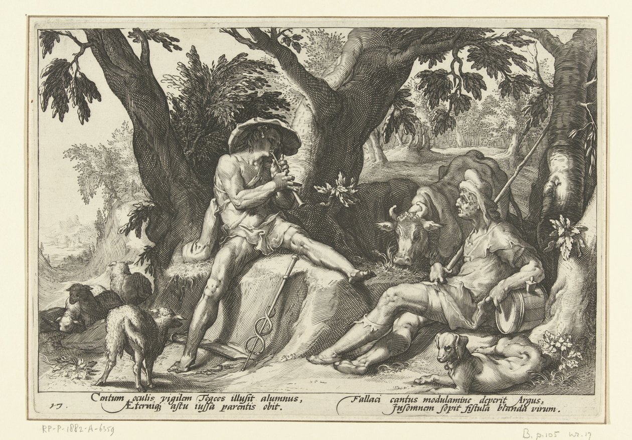 عطارد يعزف على الفلوت لـ Argus Ovid's Metamorphoses (عنوان المسلسل) بواسطة هندريك جولتزيوس (ورشة عمل)