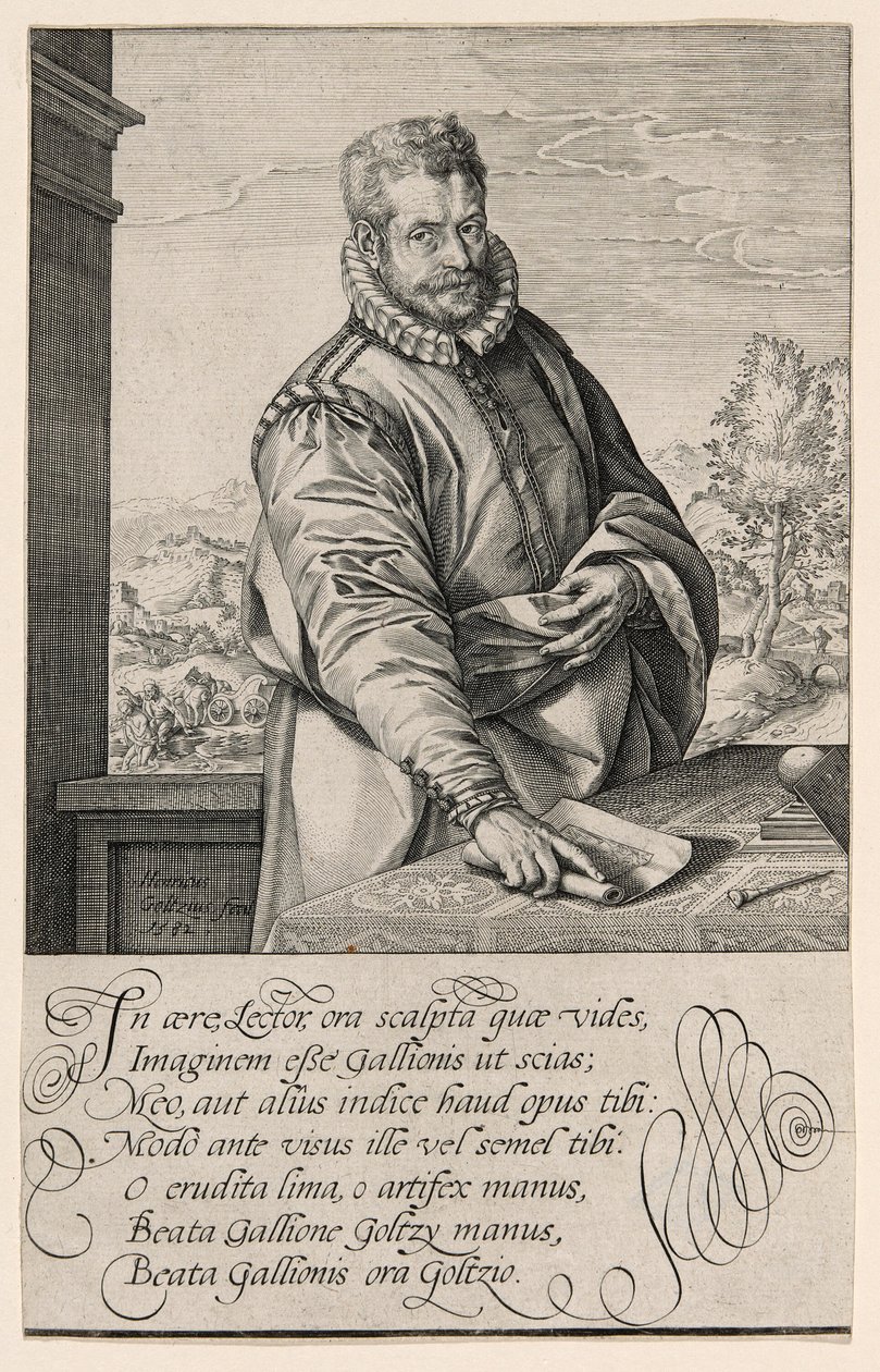 فيليبس جالي (1537-1612) ، تلميذ كورنهرت من هارلم ، نقاش وناشر في أنتويرب من 1570 ؛ معمودية الخصي في الخلفية اليسرى بواسطة هندريك جولتزيوس
