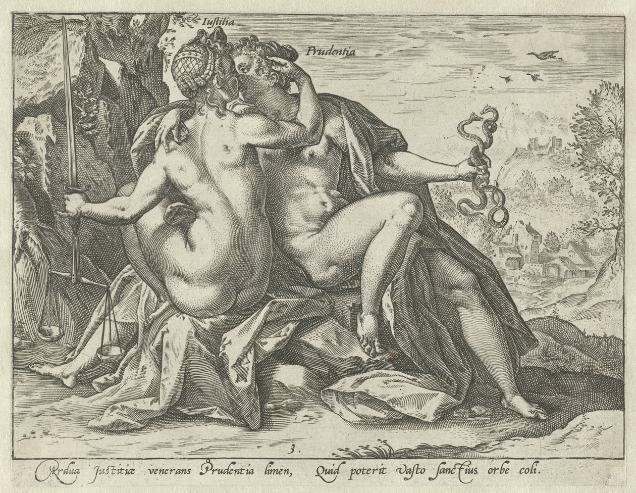 العدل والحكمة (Justitia / Prudentia) الفضائل المتحدة (عنوان المسلسل) بواسطة هندريك جولتزيوس