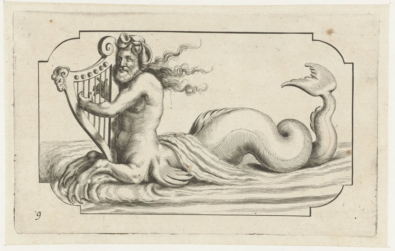 تريتون يعزف على القيثارة Nouveau Livre des Dieux et Deeßes De la Marine Bouckje of Sea Gods and Goddesses (عنوان السلسلة) بواسطة هندريك دي كيسير (أنا)