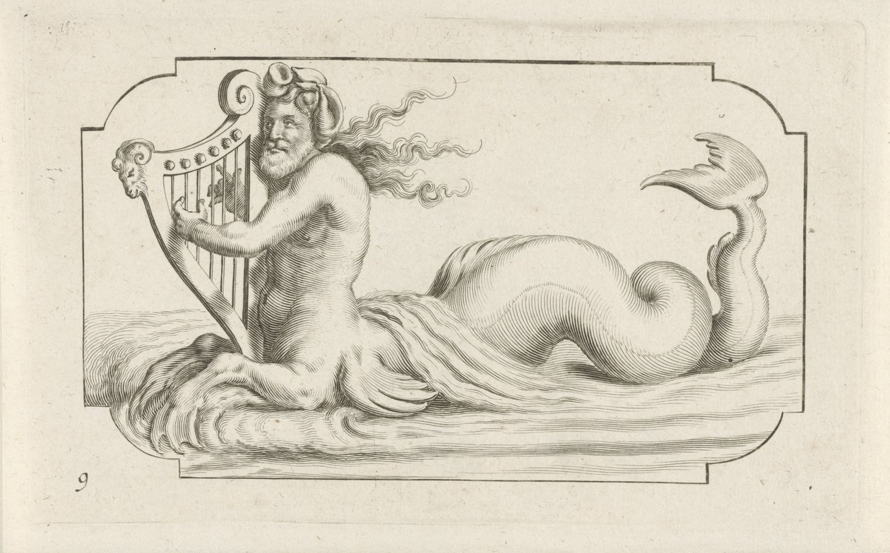 تريتون يعزف على القيثارة Nouveau Livre des Dieux et Deeßes De la Marine Bouckje of Sea Gods and Goddesses (عنوان السلسلة) بواسطة هندريك دي كيسير (أنا)
