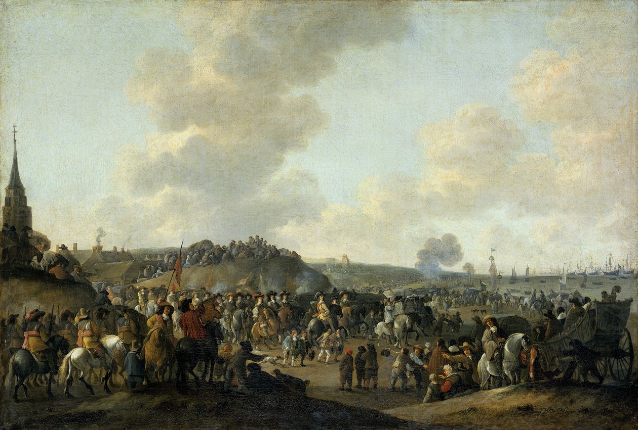 رحيل الملك تشارلز الثاني ملك إنجلترا من شيفينجن في 2 يونيو 1660 ، 1683 بواسطة هندريك دي ميجر