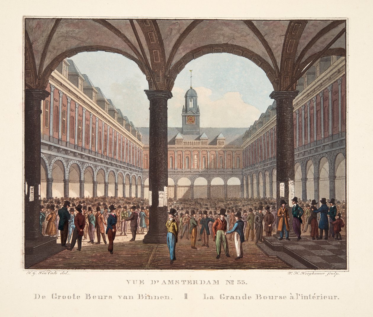 منظر أمستردام رقم 33. بقلم غروت بيرس فان بينن. داخل غراندي بورس ، 1825 (نقش يدوي) بواسطة هندريك جيريت عشرة كيت