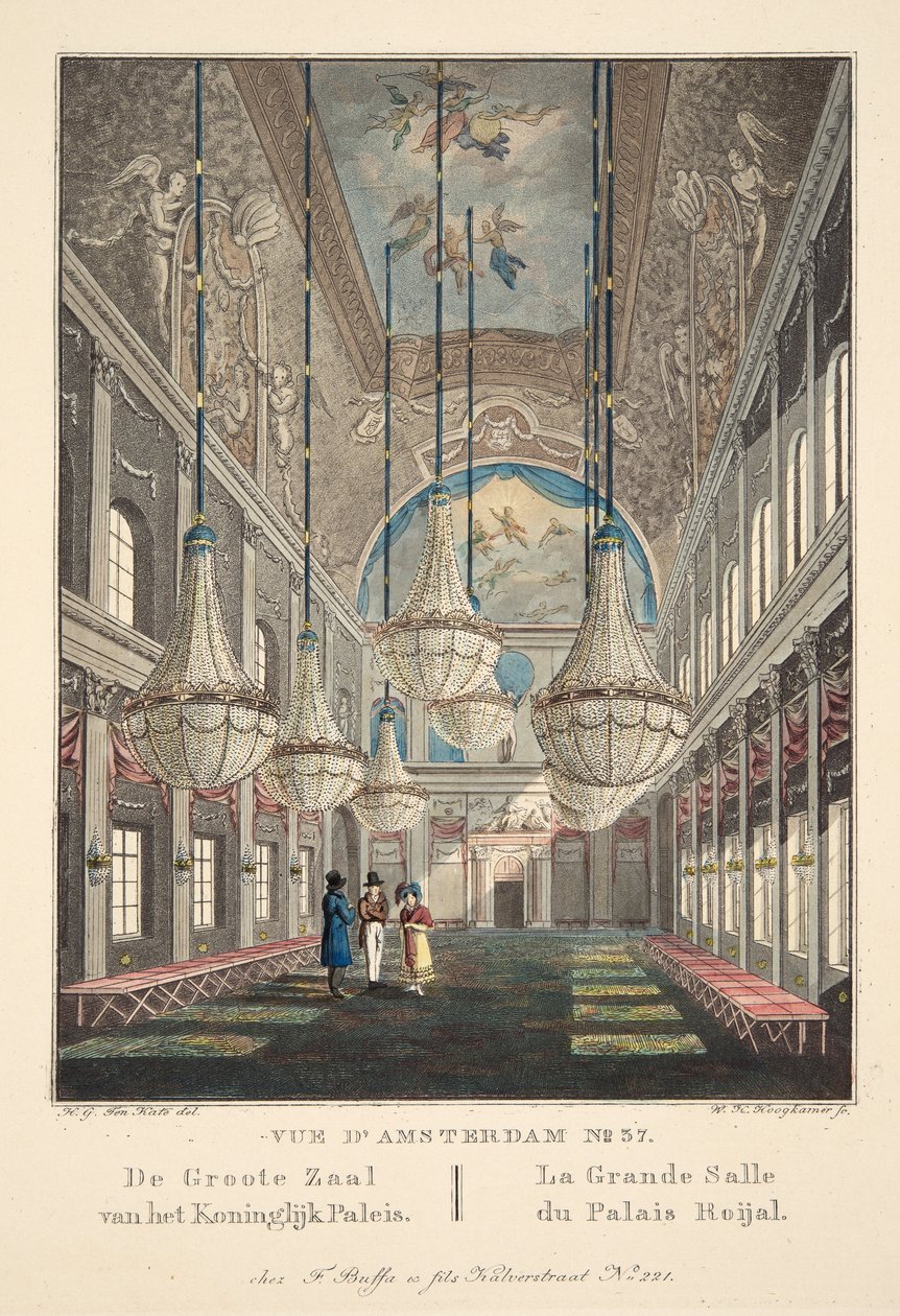 Vue d&39;Amsterdam رقم 37. القاعة الكبرى للقصر الملكي. La Grande Salle du Palais Roijal ، 1825 (نقش يدوي) بواسطة هندريك جيريت عشرة كيت