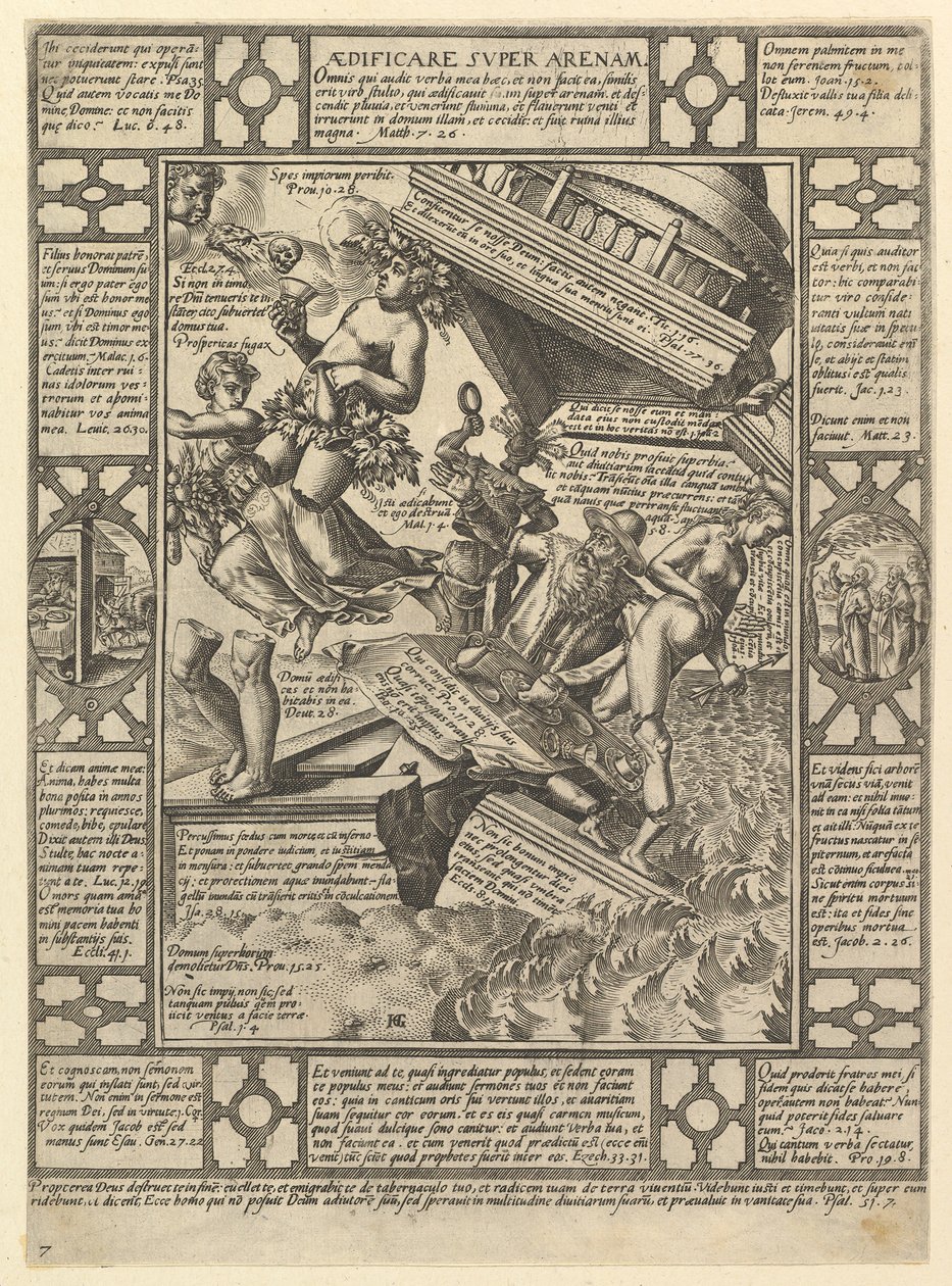Aedificare Super Arenam ، من قصص الإيمان المسيحي ، من Christian and P ... ، 1575-1617. بواسطة هندريك جولتزيوس