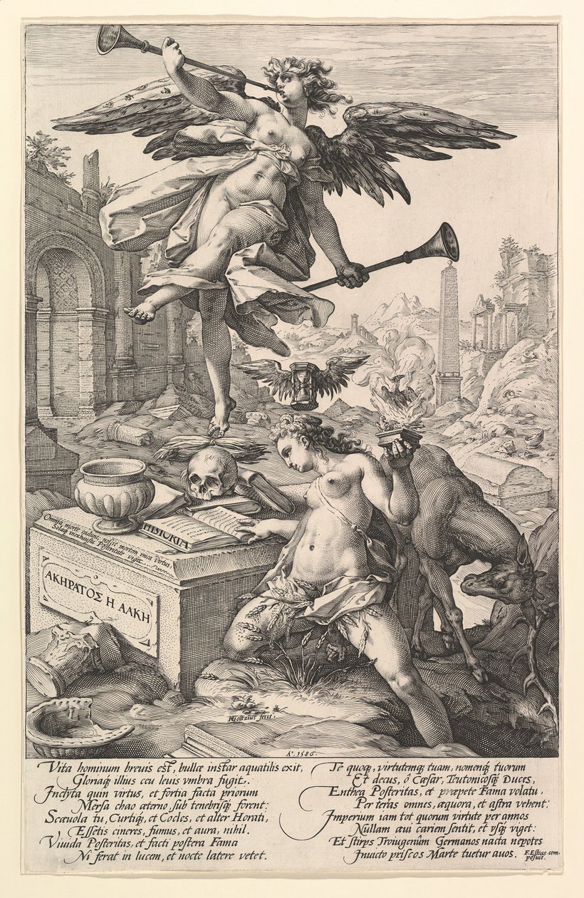 الشهرة والتاريخ ، من سلسلة The Roman Heroes ، 1586. بواسطة هندريك جولتزيوس