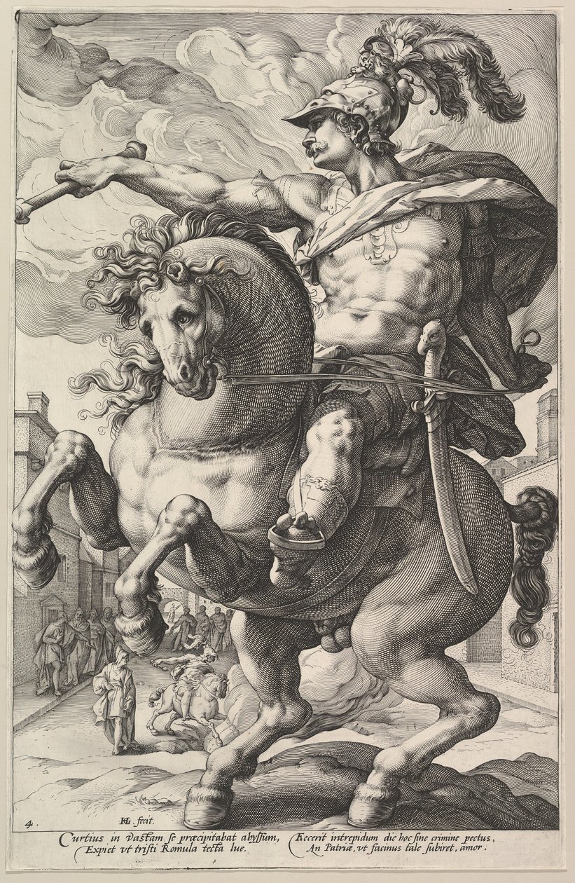 ماركوس كورتيوس ، من سلسلة The Roman Heroes ، 1586. بواسطة هندريك جولتزيوس