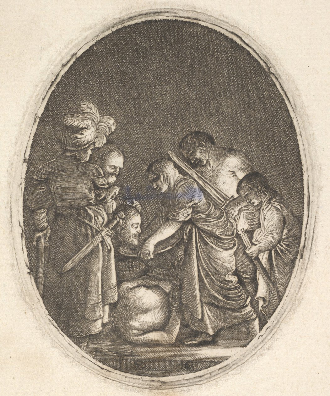 استلم سالومي رأس يوحنا المعمدان ، محاطًا بثلاثة رجال وطفل ... ، كاليفورنيا. 1610. بواسطة هندريك جودت