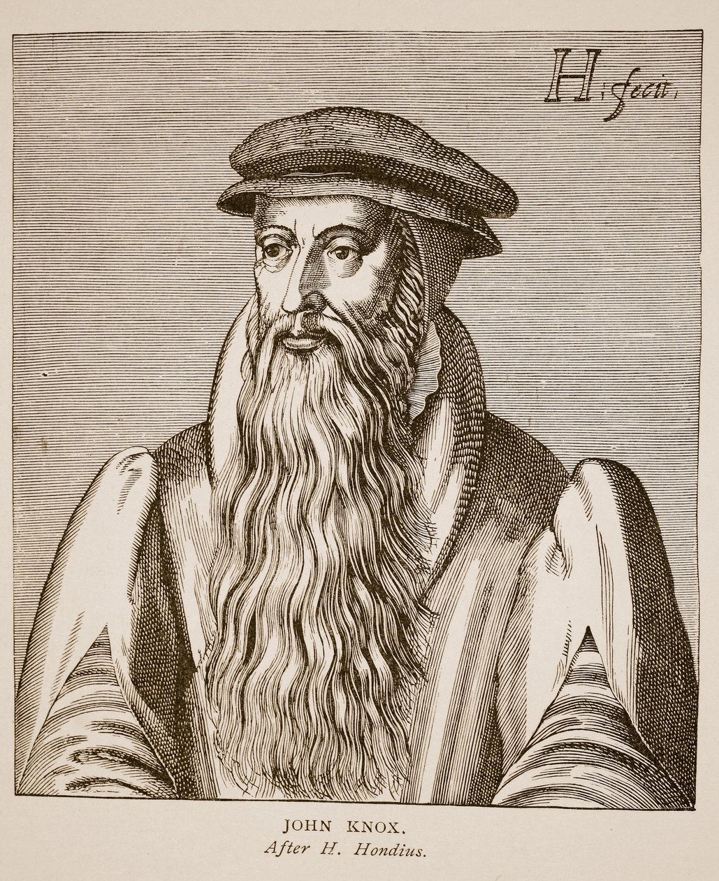 جون نوكس ، من "Effigies" بواسطة Jacobus Verheiden ، 1602 (صورة بني داكن) بواسطة هندريك الأول هونديوس