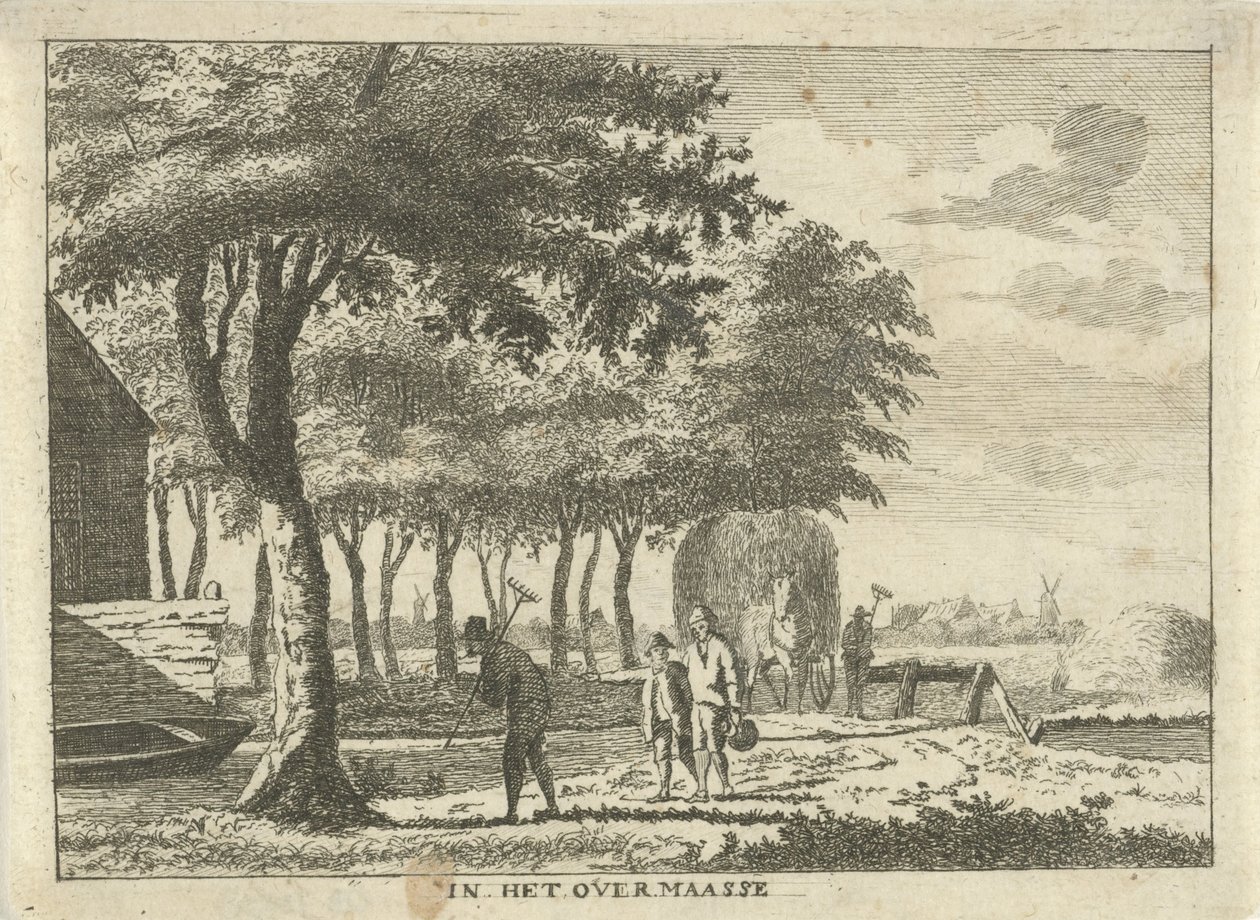 مزارعون على قطعة أرض في Overmaasse (العنوان على الكائن) المناظر الطبيعية في منطقة Schieland (عنوان المسلسل) بواسطة هنريك رووسينج