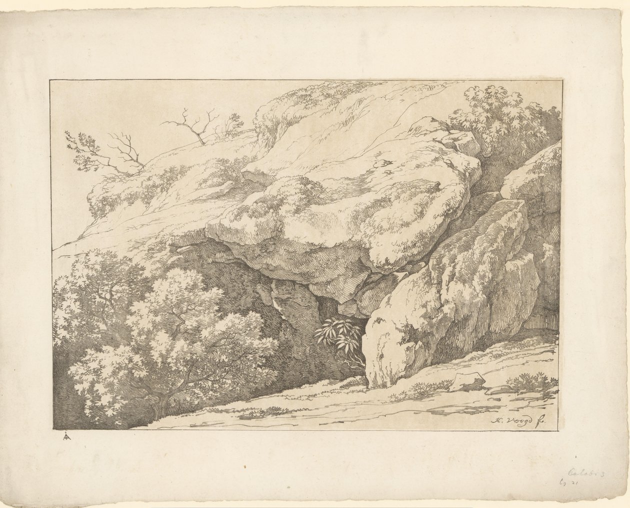 الصخور مع الشجيرات Tentamina Lithographica (عنوان السلسلة) المناظر الطبيعية الإيطالية (عنوان المسلسل) بواسطة هنريك فوغد