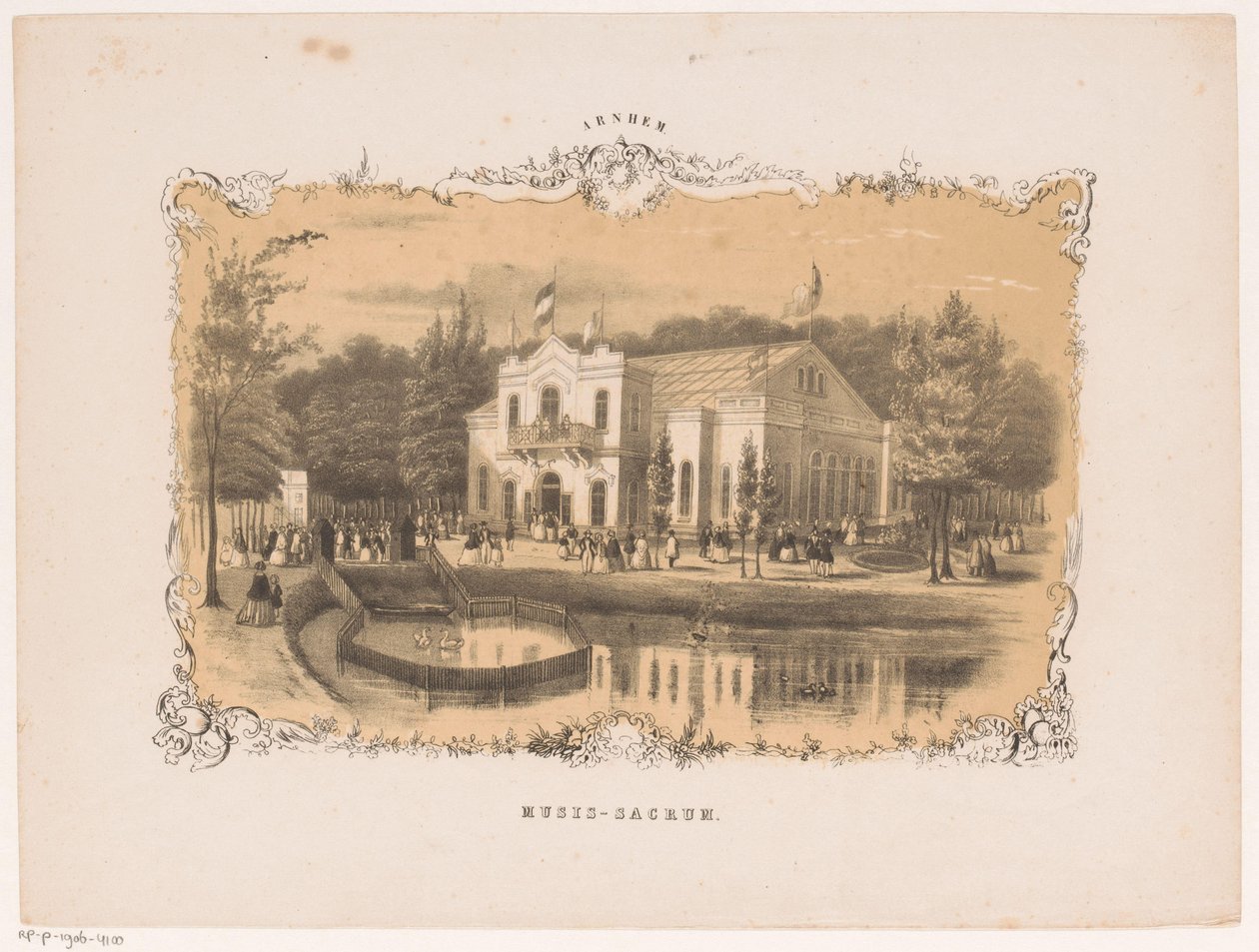منظر لقاعة أرنهيم الموسيقية Musis sacrum (العنوان على الكائن) Arnhem (عنوان المسلسل على الكائن) بواسطة هندريك فيلهلموس الأخير (منسوب إلى)