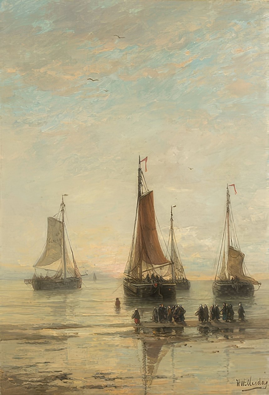 السفن في مرساة ، Scheveningen. 1860-89 بواسطة هندريك ويليم مسداج