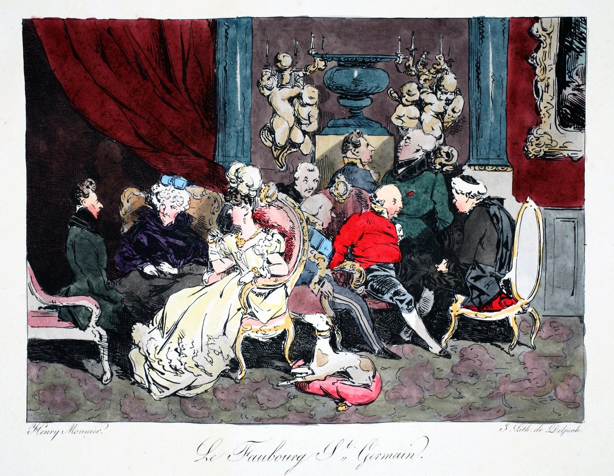 Le Faubourg St. Germain ، رسم توضيحي من "Six Quartiers de Paris" بواسطة Henri Monnier ، طبع بواسطة FS Delpech ، حانة. باريس ، c.1828 (ليثو ملون) بواسطة هنري بونافنتشر منير