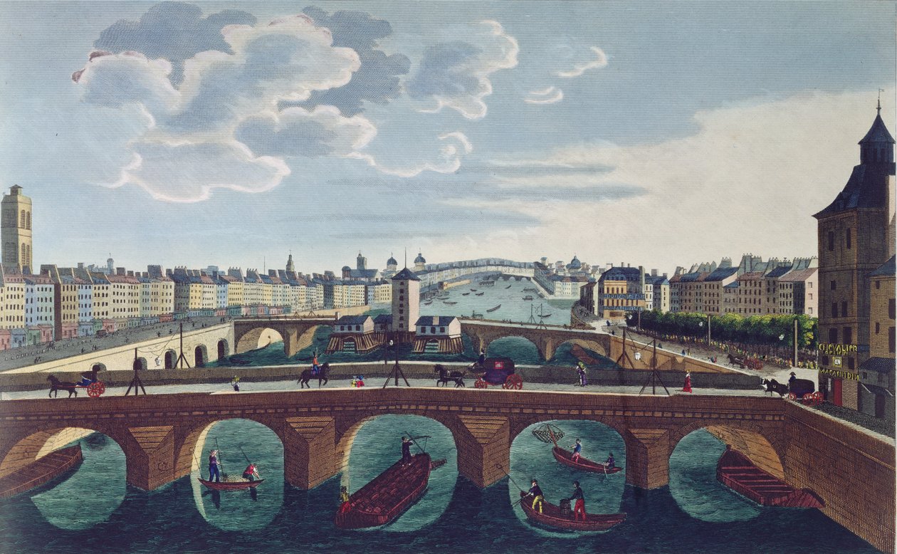 The Pont au Change و the Pont Notre Dame ، c.1815-20 (نقش الألوان) بواسطة Henri Courvoisier-Voisin