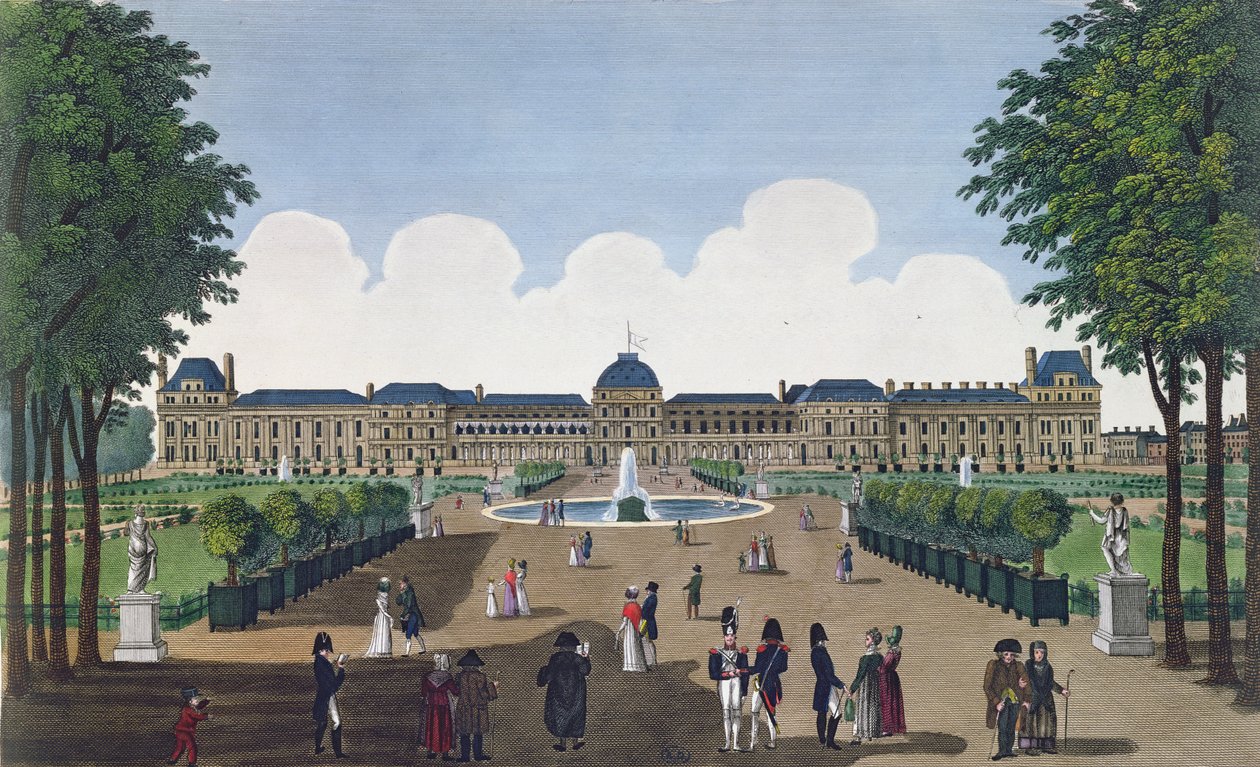 التويلري وحدائق التويلري ، c.1815-20 (النقش الملون) بواسطة Henri Courvoisier-Voisin
