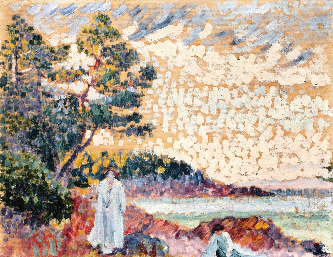 امرأتان في المناظر البحرية ، c.1900 (زيت على ورق على قماش) بواسطة هنري إدمون كروس