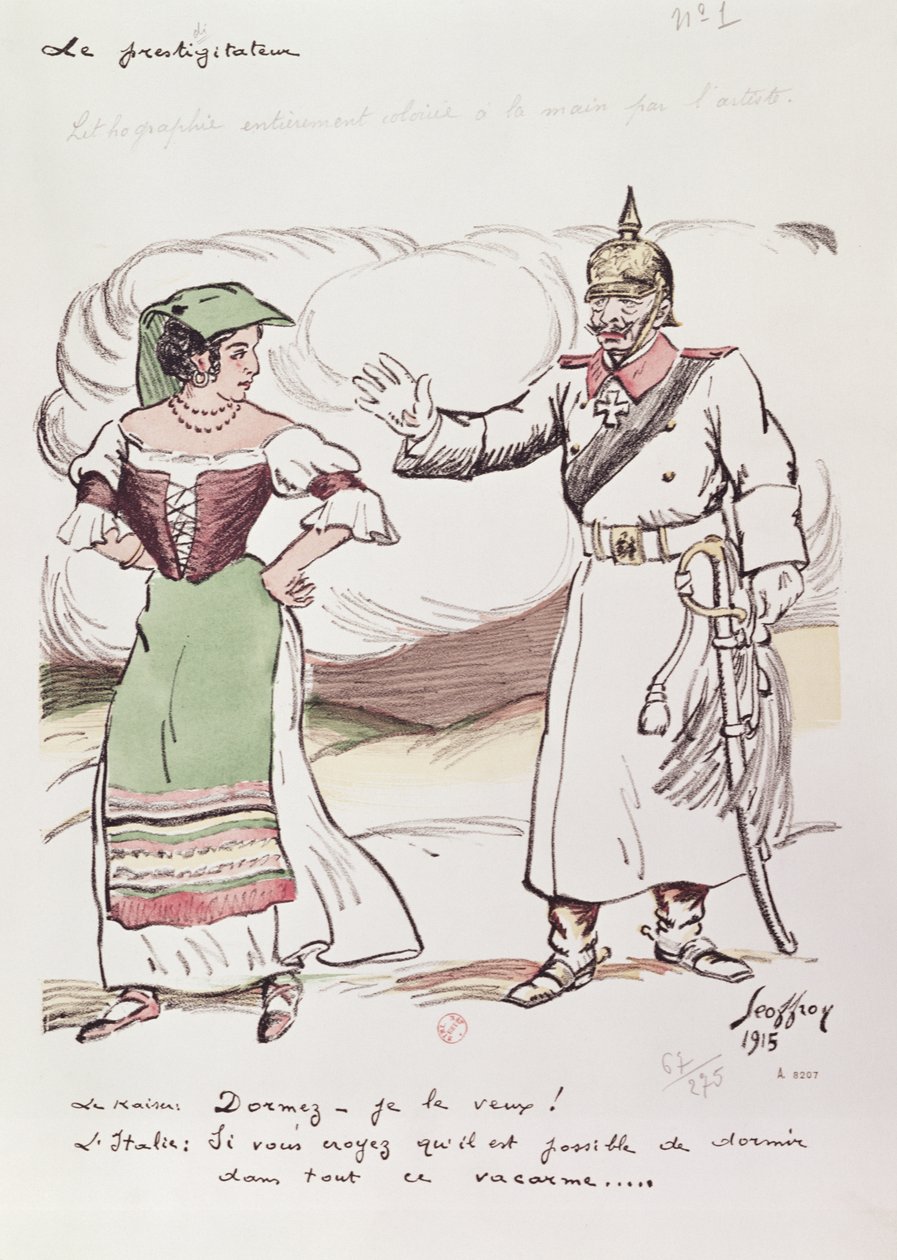 تحاول القيصر فيلهلم الثاني (1859-1941) وضع إيطاليا في حالة نوم لمنعها من دخول الحرب العالمية الأولى ، 1915 بواسطة هنري جول جان جوفروي