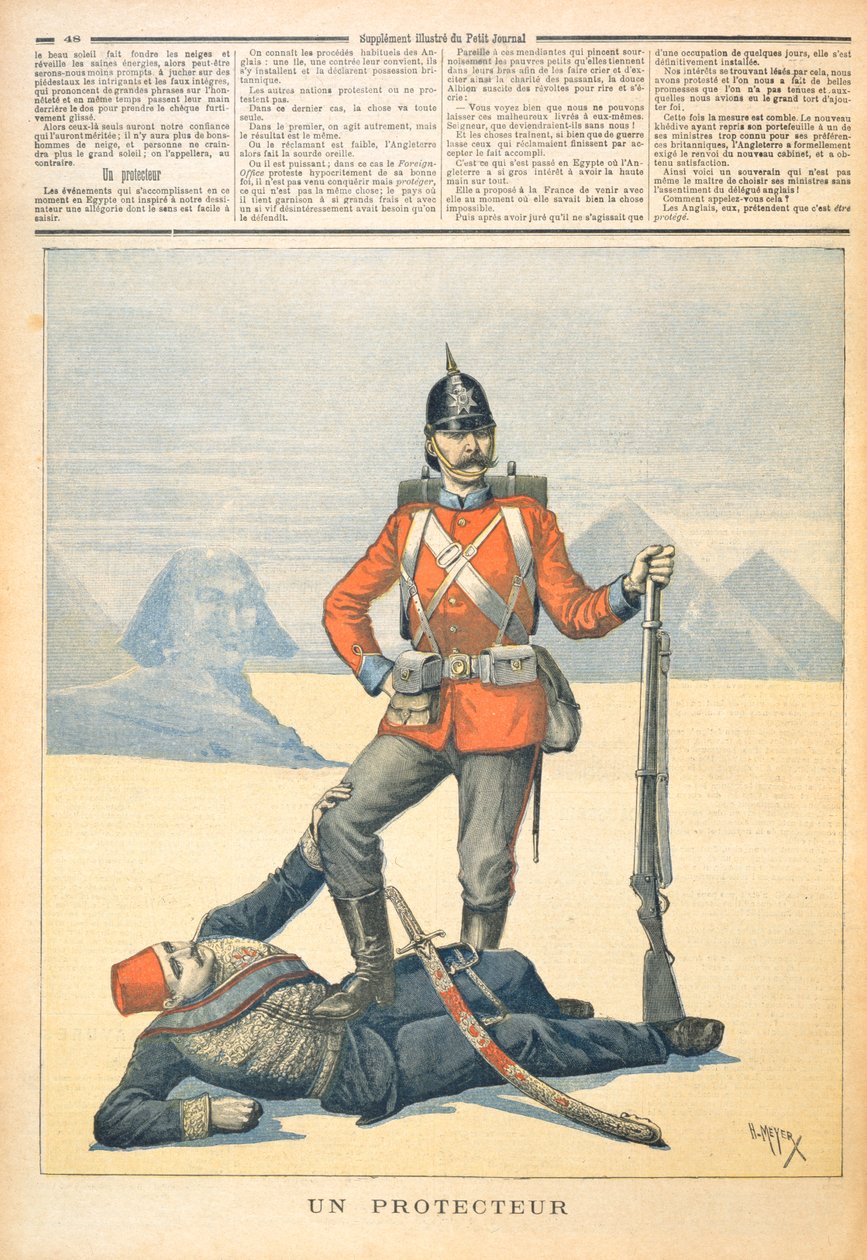 صورت بريطانيا العظمى على أنها "حامي" مصر ، رسوم متحركة من "لو بيتيت جورنال" ، 11 فبراير 1893 بواسطة هنري ماير