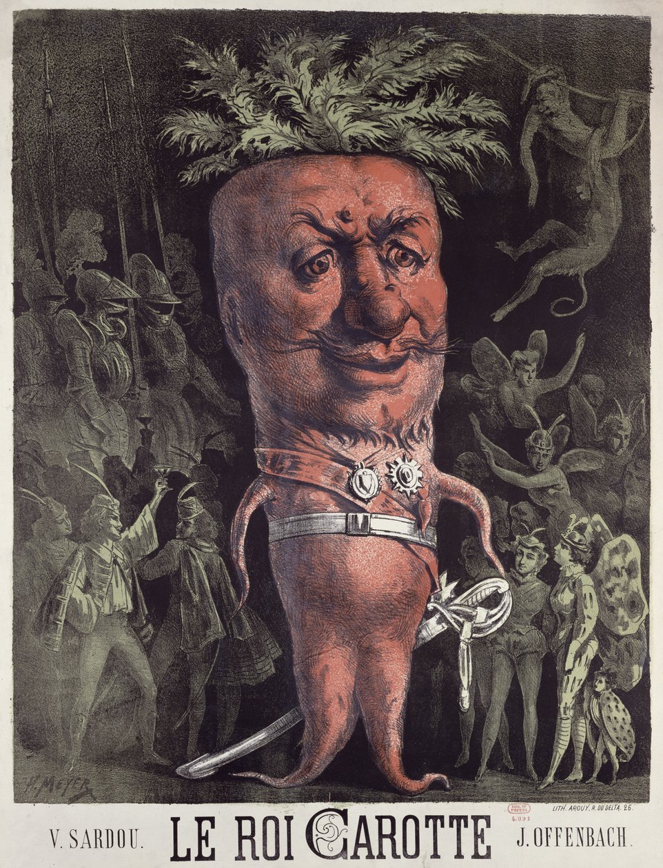 ملصق ل "Le Roi Carotte" ، أوبرا لجاك أوفنباخ (1819-1890) في مسرح de la Gaite ، 1872 بواسطة هنري ماير