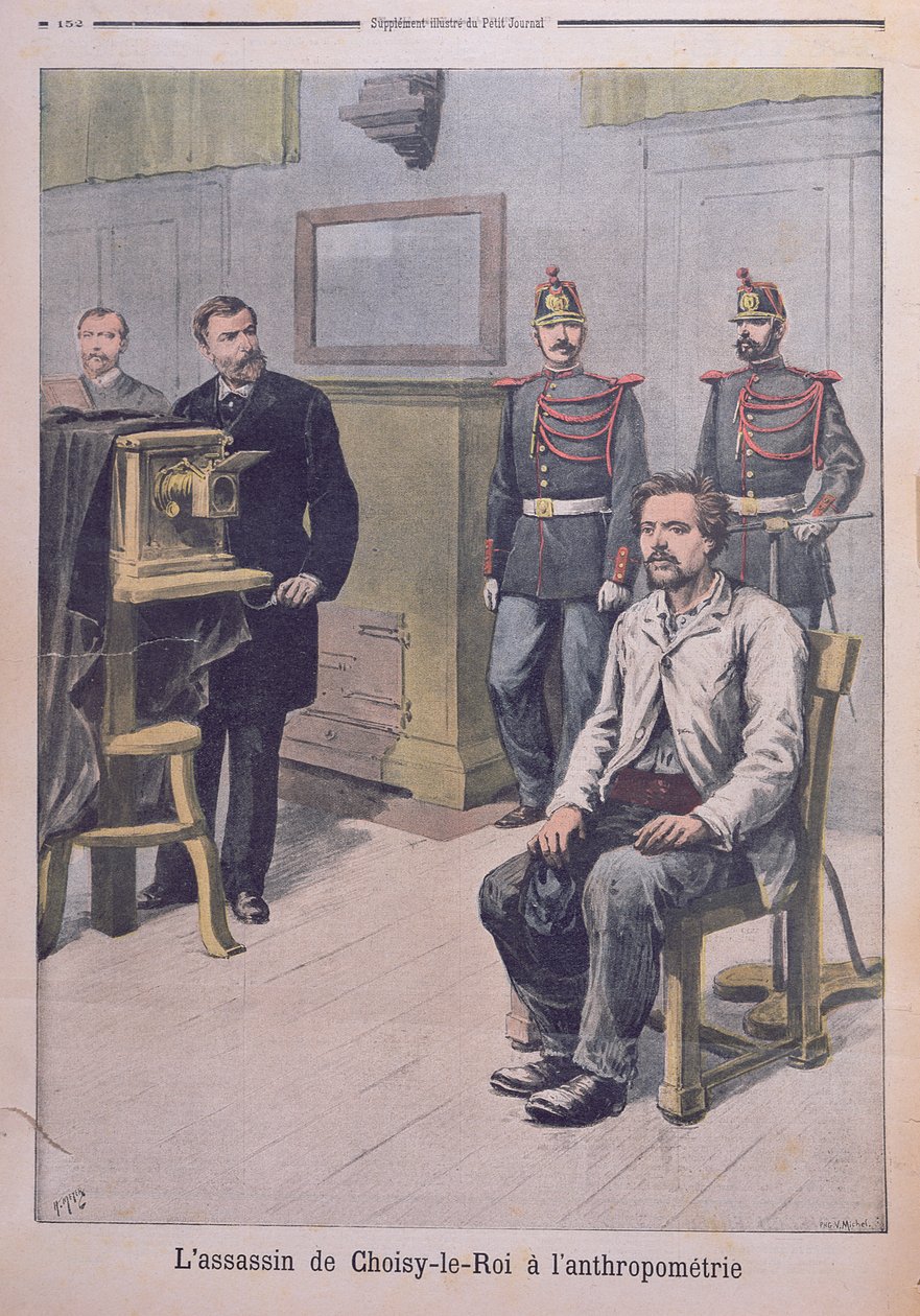 تم تصوير قاتل Choisy-le-Roy أمام الأستاذ Bertillon ، من "Le Petit Journal" ، 7 مايو 1899 (ليثو ملون) بواسطة هنري ماير