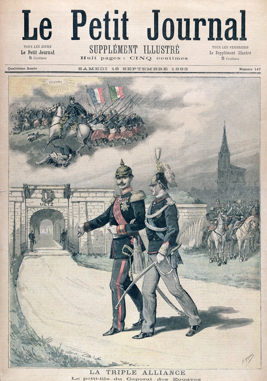 التحالف الثلاثي ، رسم توضيحي من &39;Le Petit Journal&39; 1893 بواسطة هنري ماير
