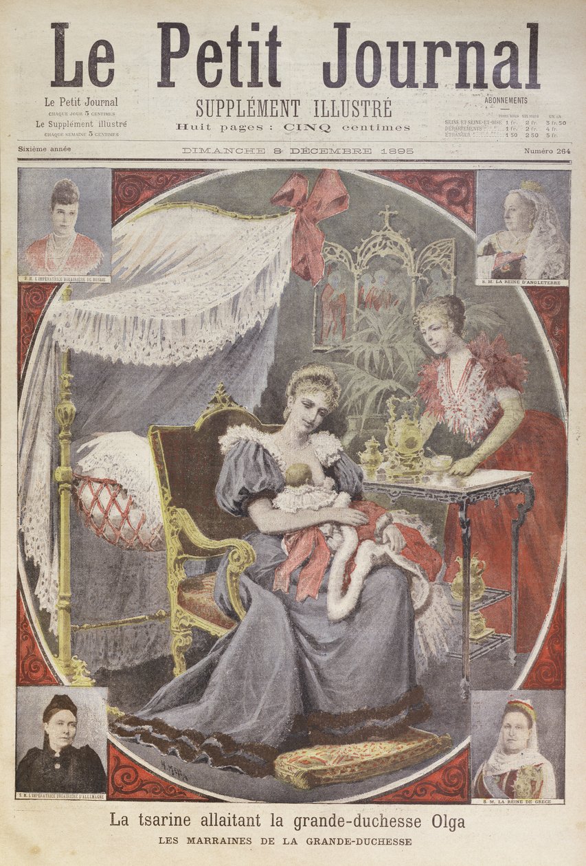 Tsarina Alexandra Feodrovna (1872-1918) الرضاعة الكبرى دوقة أولغا (1895-1918) من الغلاف الأمامي لـ "Le Petit Journal" ، 8 ديسمبر 1895 بواسطة هنري ماير