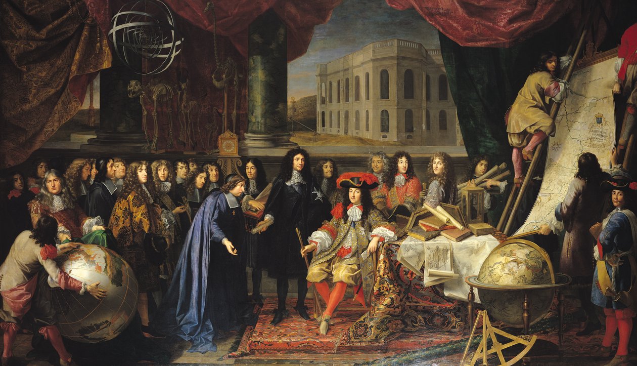 جان بابتيست كولبير (1619-1683) تقديم أعضاء الأكاديمية الملكية للعلوم إلى لويس الرابع عشر (1638-1715) ج. بواسطة هنري تستلين
