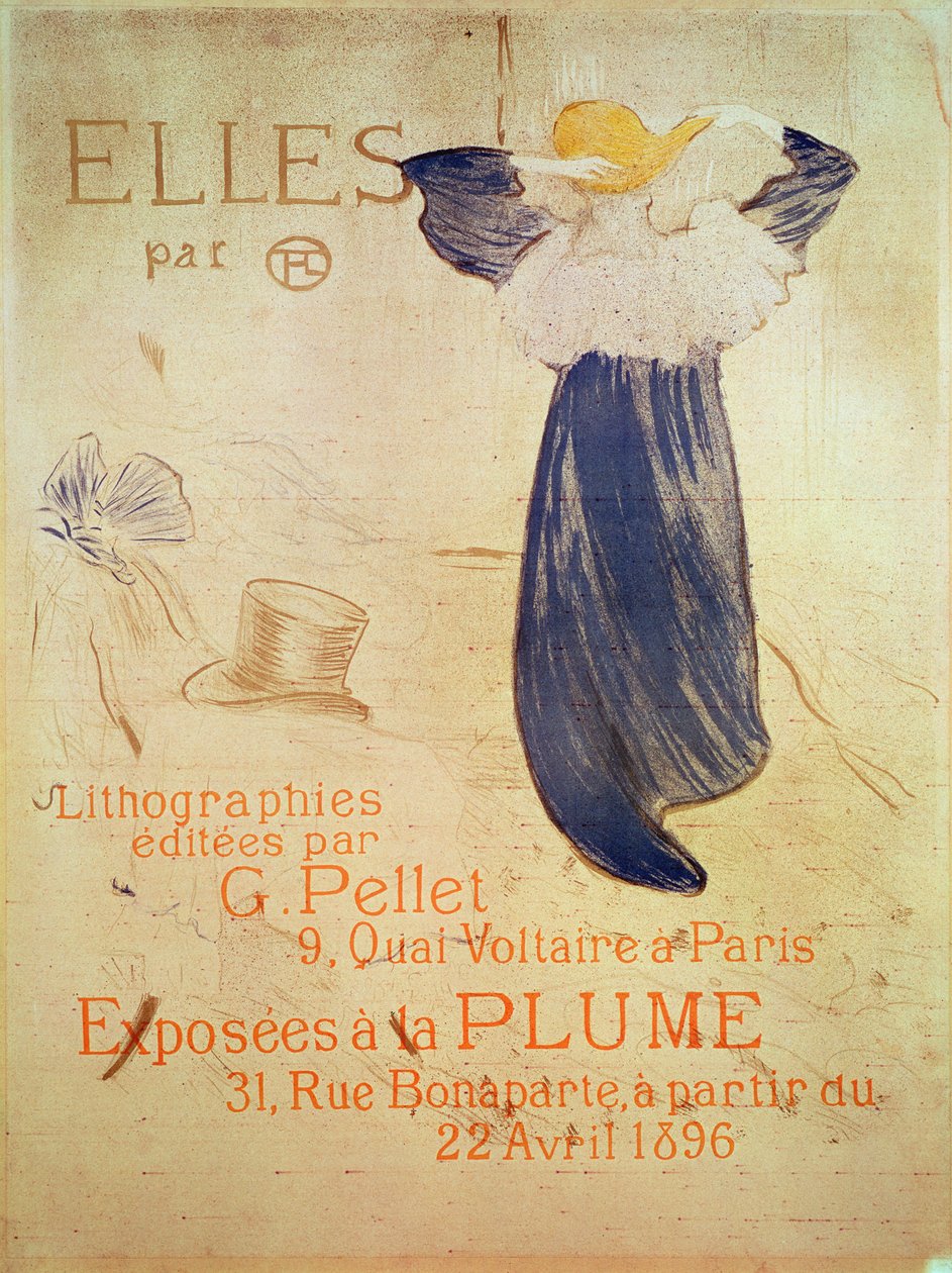 واجهة "Elles" لمعرض عام 1896 في لا بلوم ، 31 شارع بونابرت ، باريس من 22 أبريل. Editions G Pellet، 9 quai Voltaire، Paris، 1896 (Crayon، Brush، and spatter lithograph print in fou بواسطة هنري دي تولوز لوتريك
