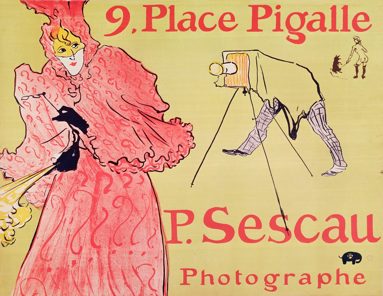 P. Sescau Photographe (ملصق) ، 1894 (طباعة حجرية مطبوعة بخمس ألوان مع تقنية الفرشاة والتلوين والرش) بواسطة هنري دي تولوز لوتريك
