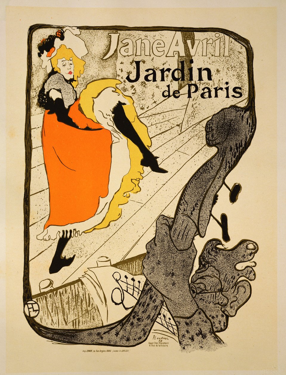 استنساخ ملصق إعلاني "جين أفريل" في حديقة باريس ، 1893 (انظر 34625) بواسطة هنري دي تولوز لوتريك