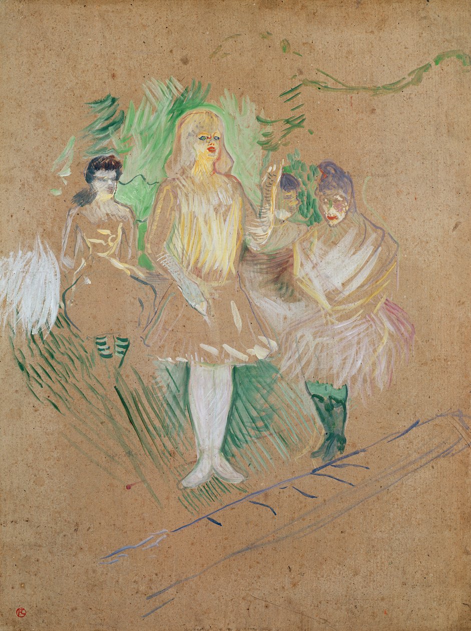 ثلاث شخصيات في Folies-Berg ères ، 1894 (زيت على البطاقة) بواسطة هنري دي تولوز لوتريك