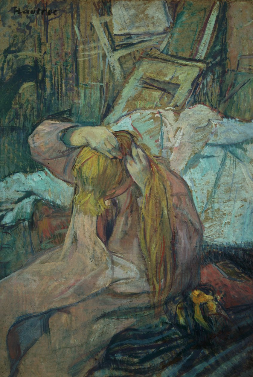 امرأة تفعل شعرها ، 1891 (زيت على ورق مقوى) بواسطة هنري دي تولوز لوتريك